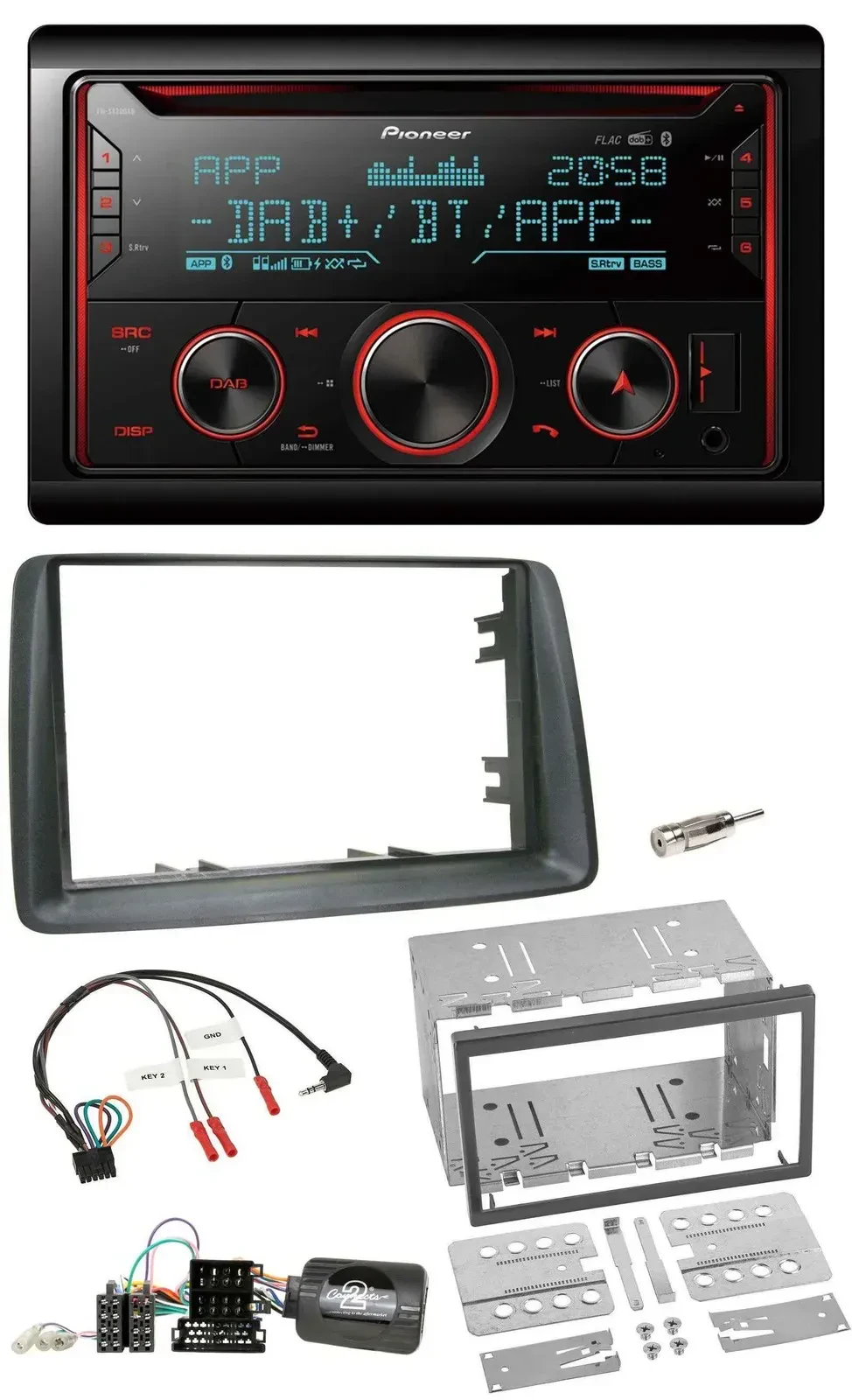 Автомагнитола Pioneer 2DIN, DAB, Bluetooth, USB, CD для Fiat Panda 2007–2012