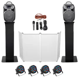 DJ Package w/Dual 8" Bluetooth Speakers+Mic+Tripod+Totem Stands+Facade+Lights