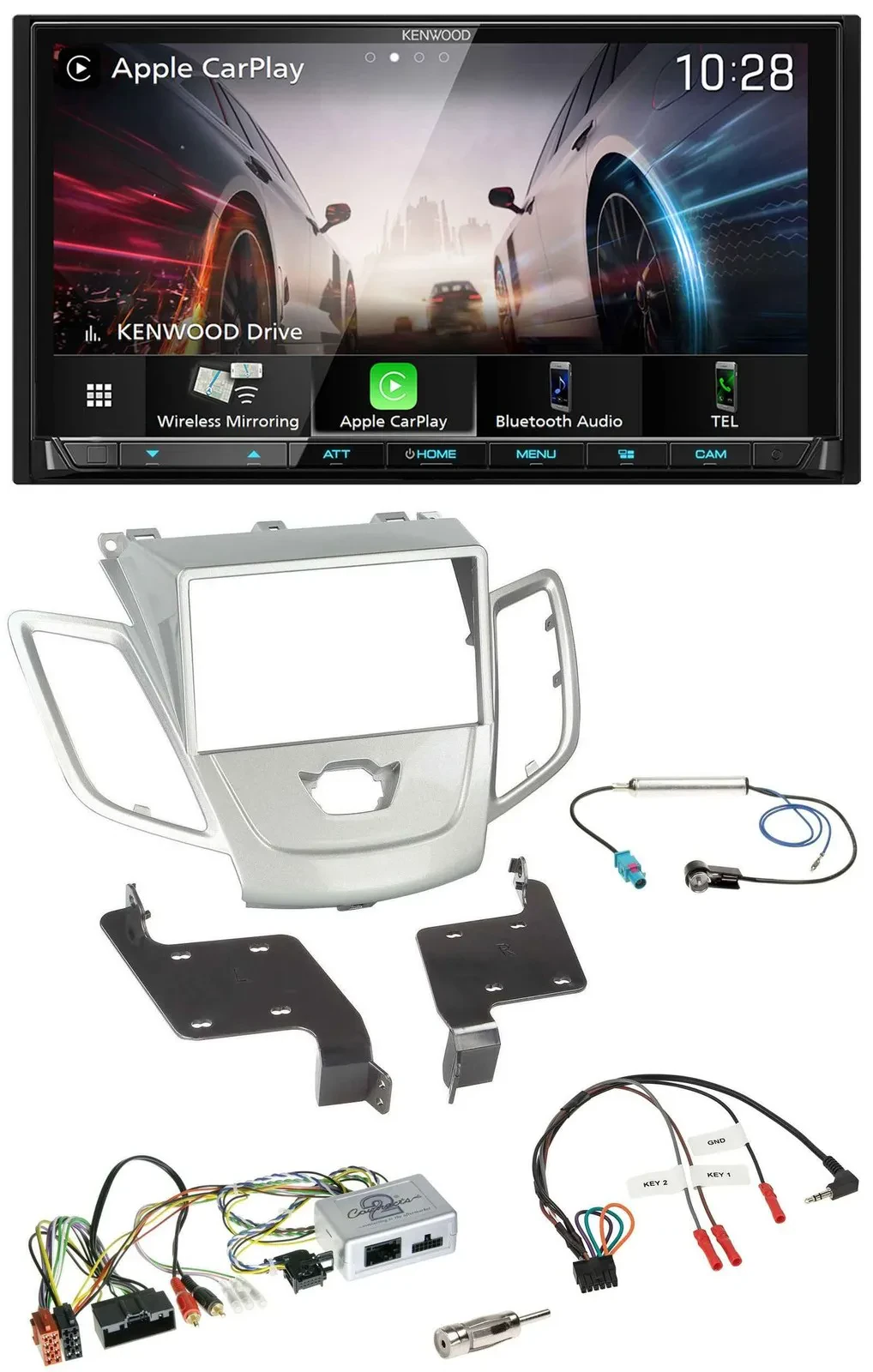 Kenwood Lenkrad 2DIN USB DAB Bluetooth Autoradio für Ford Fiesta 2010-2017 silbe