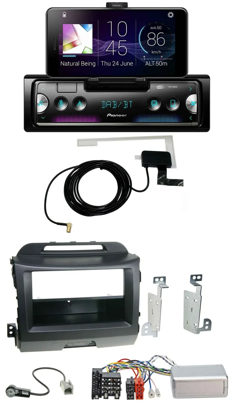 Автомагнитола для Kia Sportage 3 (2010–2015) Pioneer DAB, Bluetooth, USB, поддержка управления на руле, черный