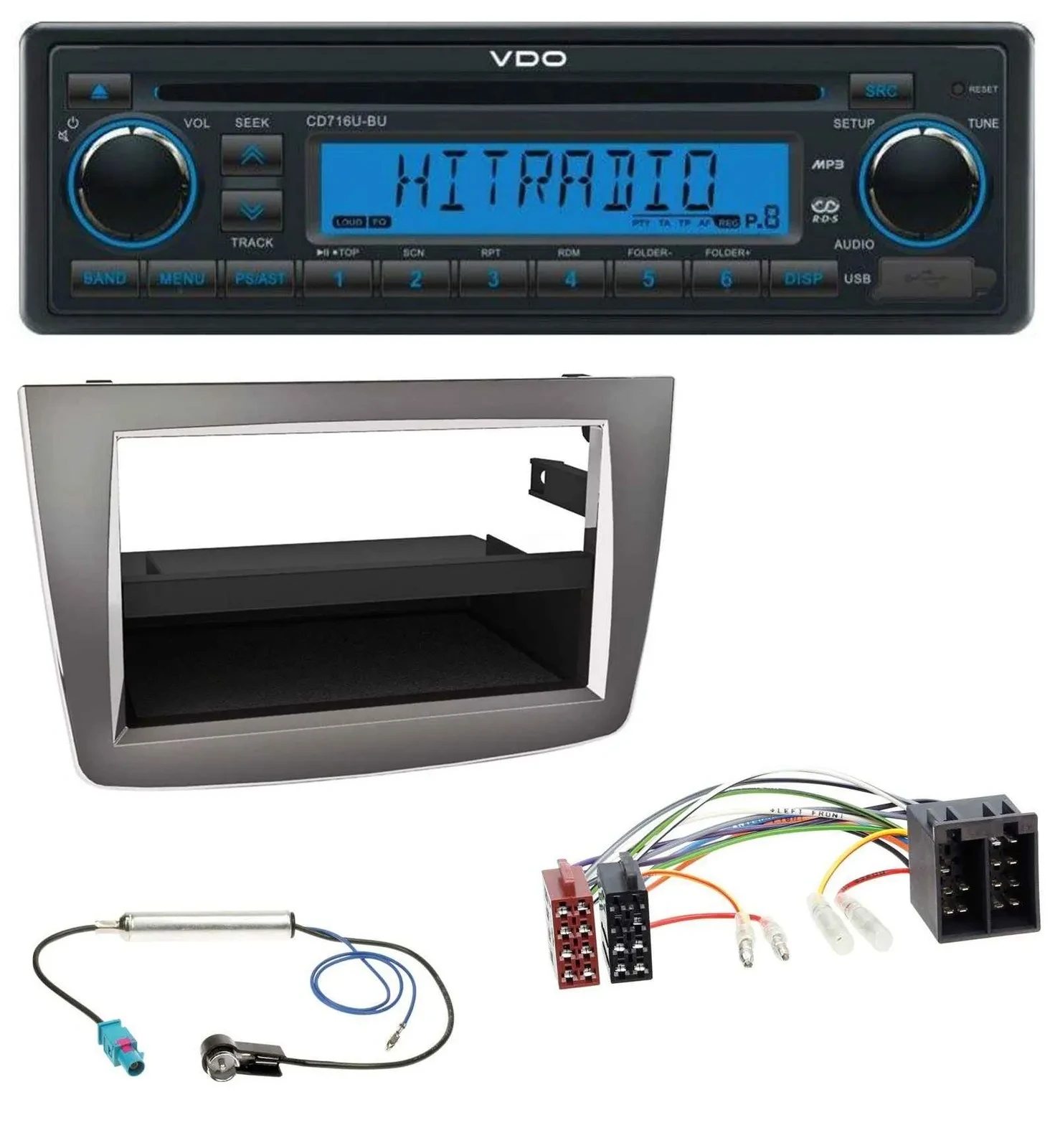 VDO AUX MP3 1DIN CD USB Autoradio für Alfa Romeo MiTo 955 08-14 ISO dunkelsilber