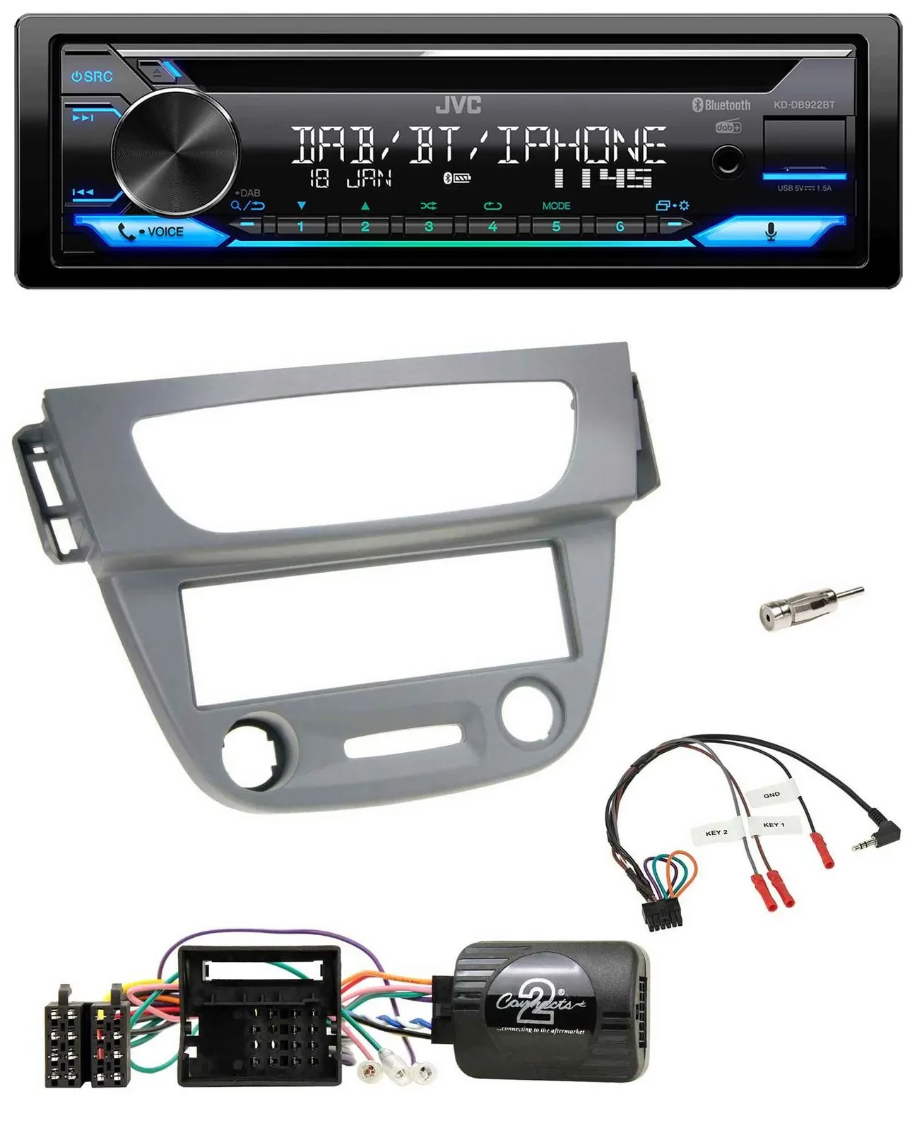 JVC Bluetooth Lenkrad USB DAB CD Autoradio für Renault Megane III 2009-2012 grau