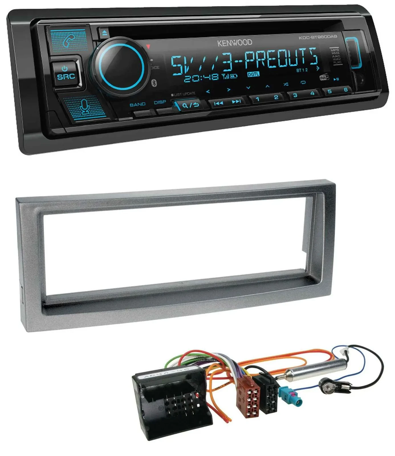 Kenwood Bluetooth USB CD MP3 DAB Autoradio für Citroen C5 Peugeot 407 ab 04 grau