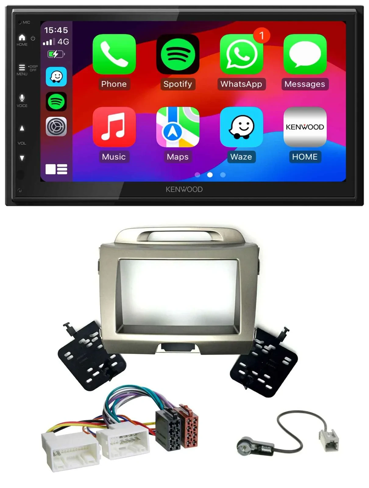 Автомагнитола Kenwood 2DIN Bluetooth USB DAB для Kia Sportage 3 (SL) 2010–2015 серебристая