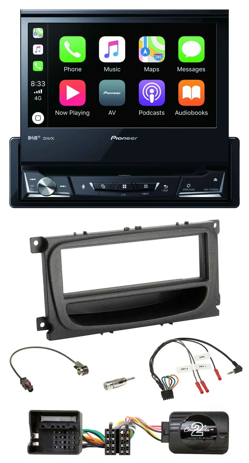Pioneer DVD Bluetooth DAB USB Lenkrad Autoradio für Ford Mondeo S-Max 07-14 schw