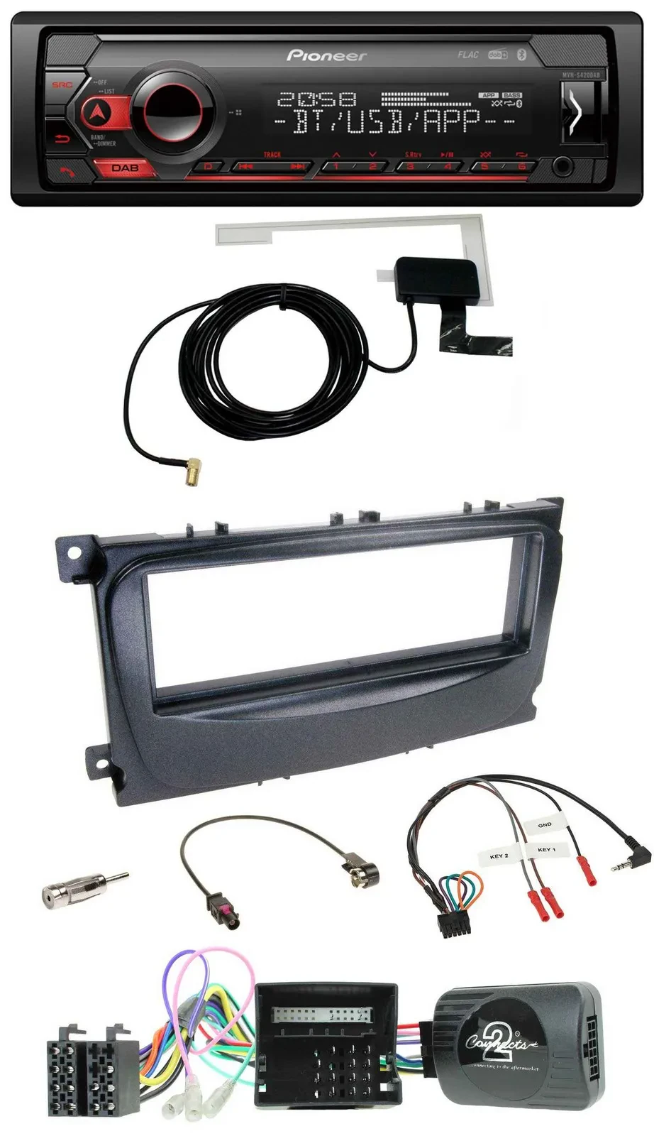 Автомагнитола для Ford C-Max/Focus (2007–2010) Pioneer DAB, USB, Bluetooth, поддержка CAN, управление с руля