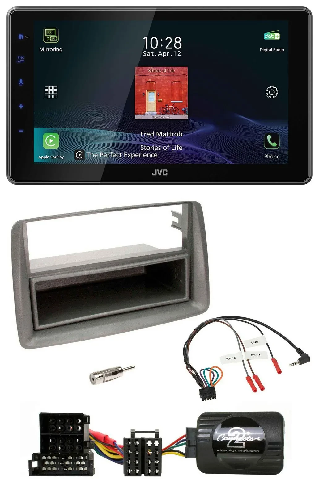 JVC DAB Lenkrad Bluetooth USB Autoradio für Alfa GT 147 Ablage silber