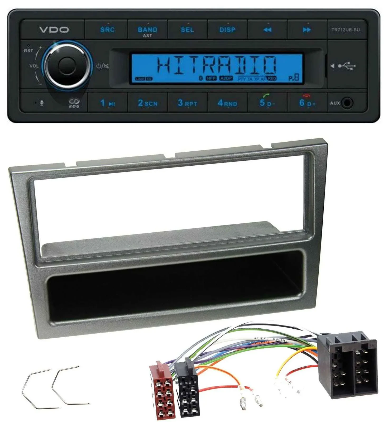 VDO Bluetooth AUX USB MP3 Autoradio für Opel Corsa C ISO 2000-2004 aluminium