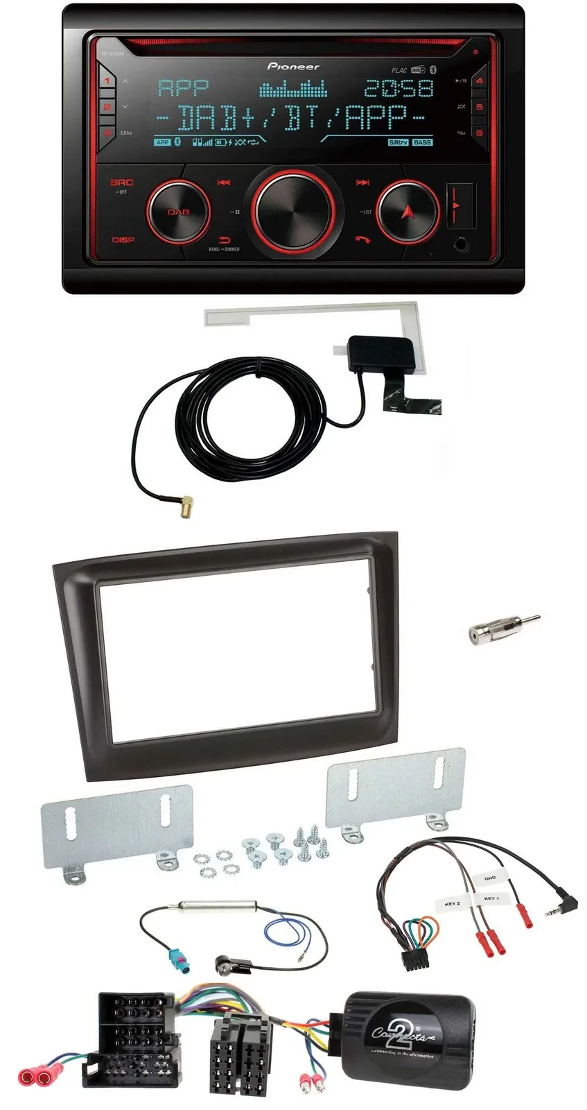 Автомагнитола Pioneer 2-DIN DAB USB CD Bluetooth для Fiat Doblo, Mini-ISO, совместима с кнопками на руле