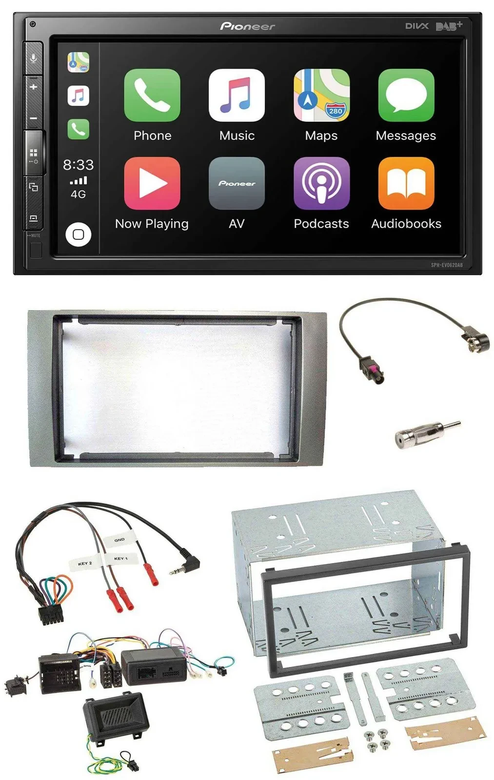Pioneer USB Lenkrad DAB 2DIN Bluetooth Autoradio für Ford Kuga 2008-2012 silber