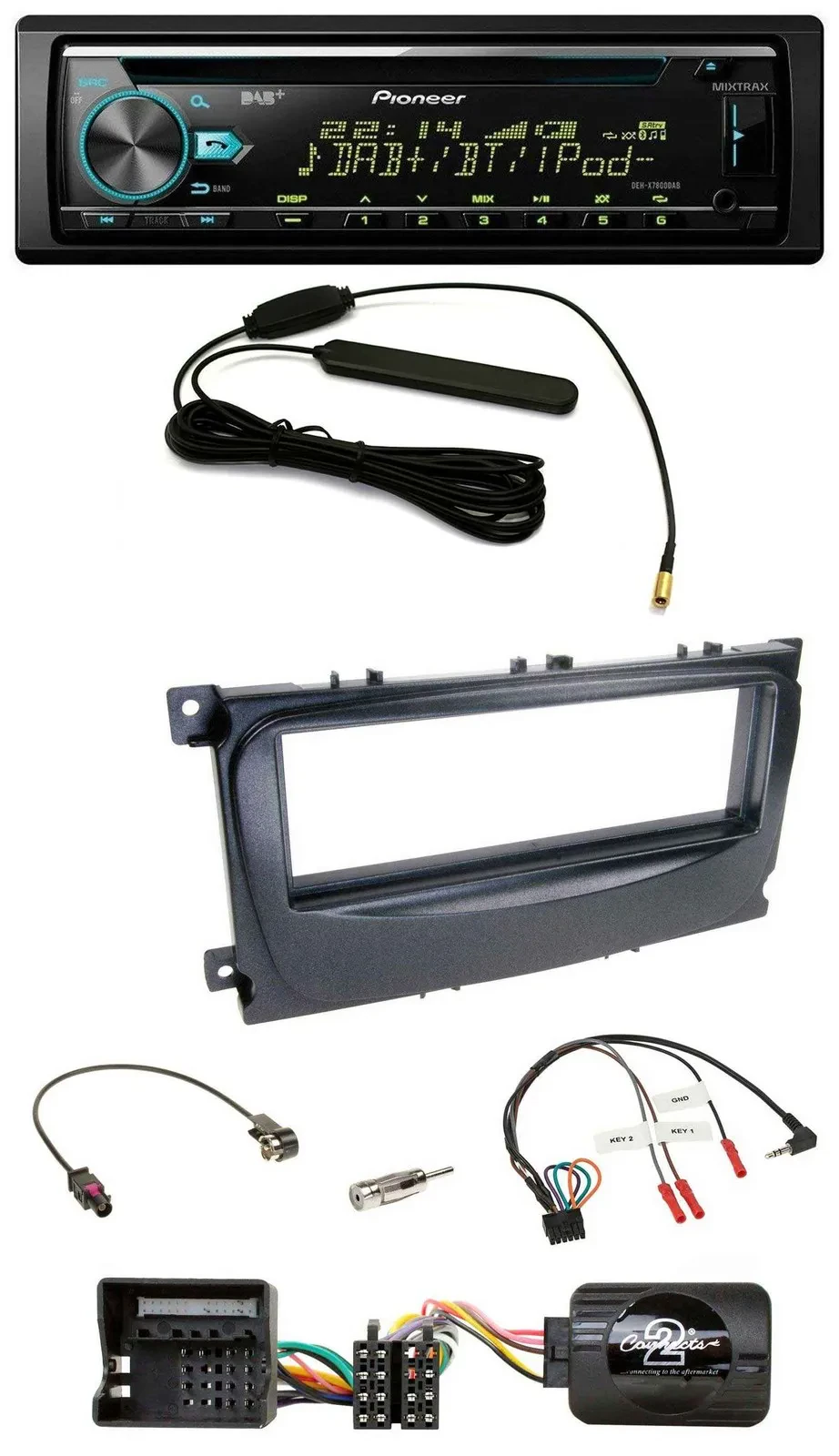 Pioneer CD MP3 Lenkrad DAB USB Autoradio für Ford Focus C-Max Galaxy ab 07 schwa