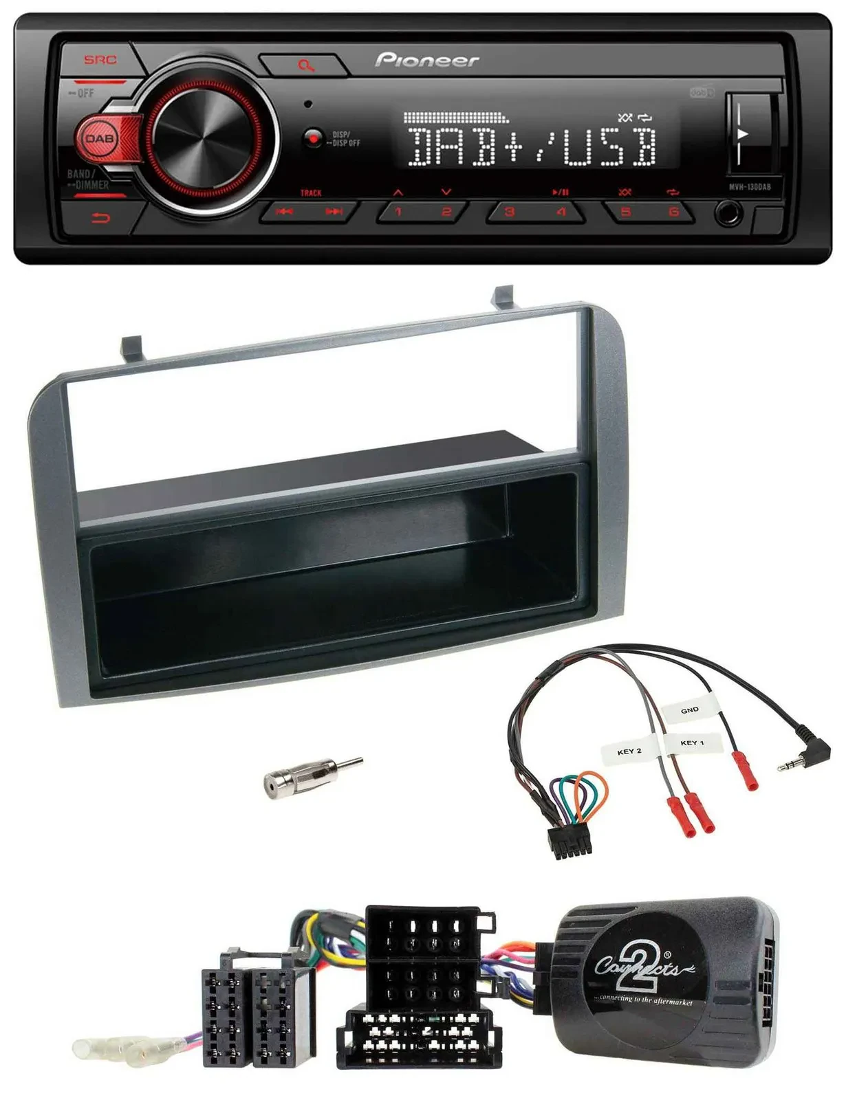 Pioneer MP3 1DIN DAB USB Lenkrad Autoradio für Alfa 147 GT 07-10 anthrazit Ablag
