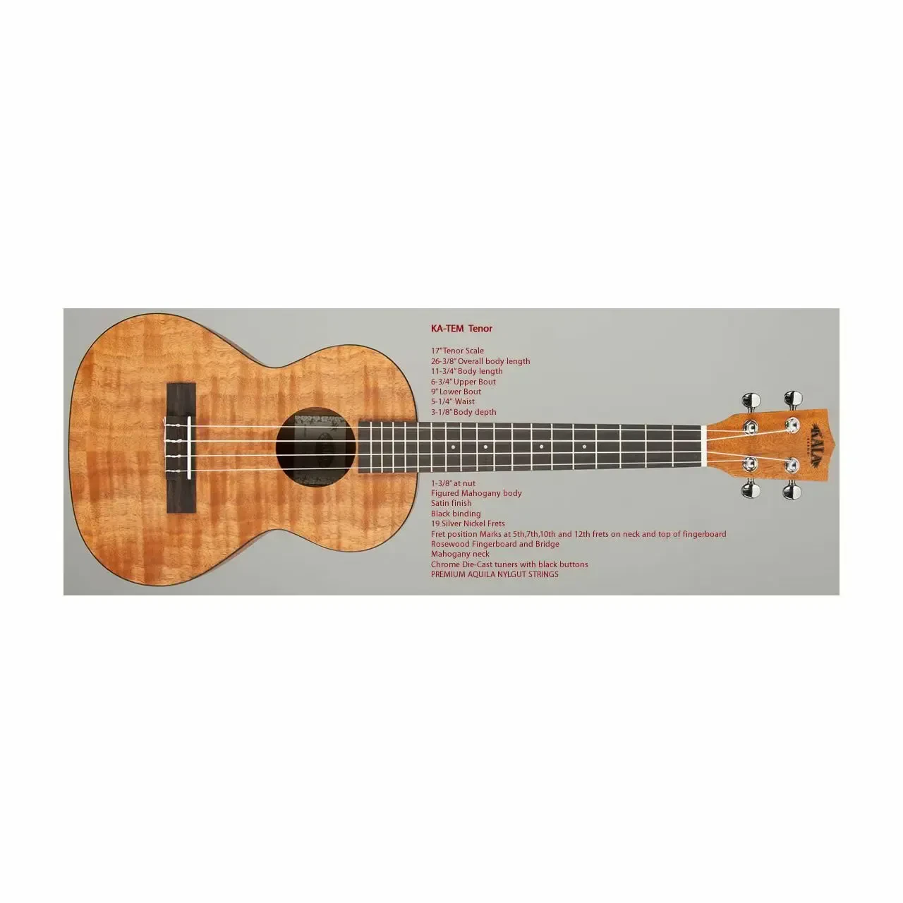 Kala KA-TEM Exotic Mahogany Ply Tenor Ukulele inkl. Tasche