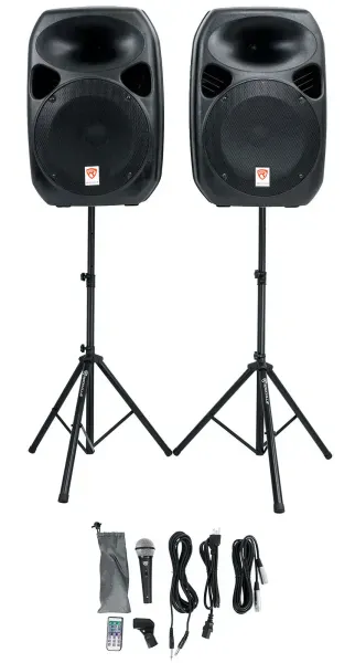 Rockville RPG122K 12" Portable PA System 2 Powered Speakers Bluetooth+Mic+Stands