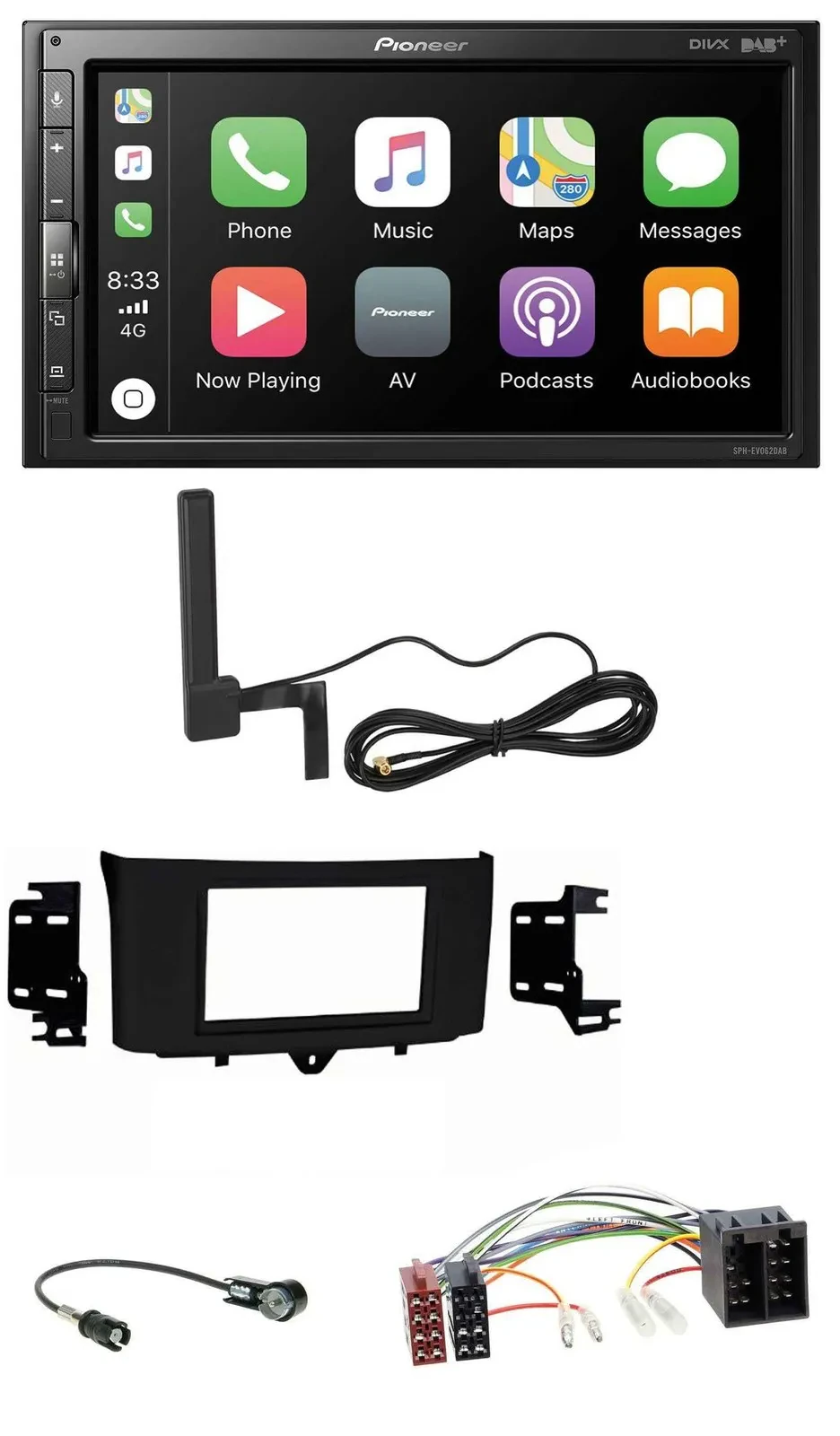 Pioneer USB 2DIN Bluetooth DAB MP3 Autoradio für Smart ForTwo 10-15 ISO Profiver