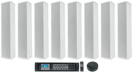 Rockville RCS650-6 70v Commercial Amp+Wifi Receiver+(8) Array Speakers in White