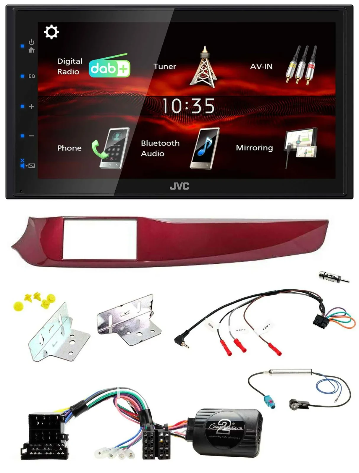 Автомагнитола для Alfa Romeo Giulietta JVC 2 DIN, USB, Bluetooth, DAB, красный