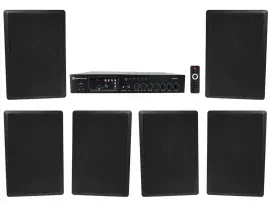 Rockville Commercial Amplifier+(6) Slim Black Restaurant/Bar/Cafe Wall Speakers