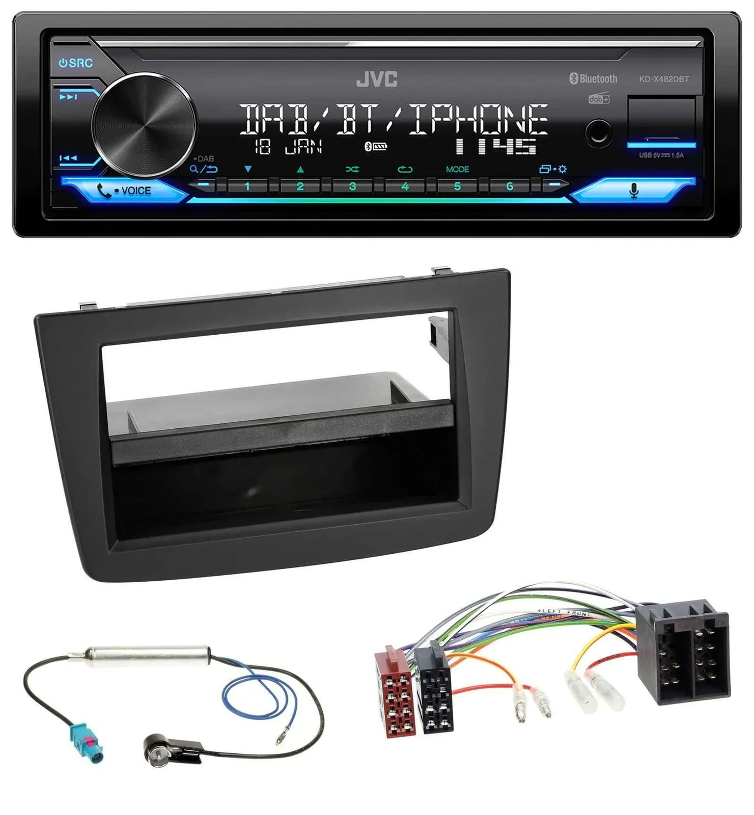 JVC Bluetooth DAB USB MP3 Autoradio für Alfa Romeo Mito 955 08-14 ISO schwarz