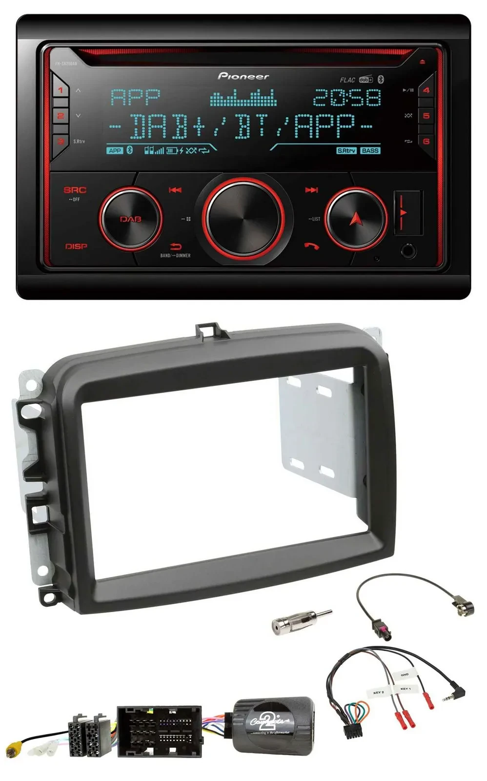Pioneer 2DIN DAB Lenkrad Bluetooth USB CD Autoradio für Fiat 500 L ab 2012