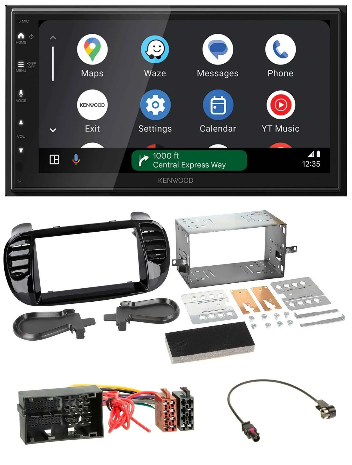Автомагнитола для Fiat 500 Kenwood 2 DIN, DAB, Bluetooth, USB, MP3, черный