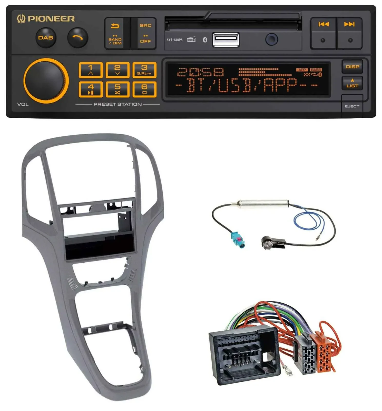 Автомагнитола для Opel Astra J (с 2009) Pioneer DAB MP3 USB Bluetooth титановый серый