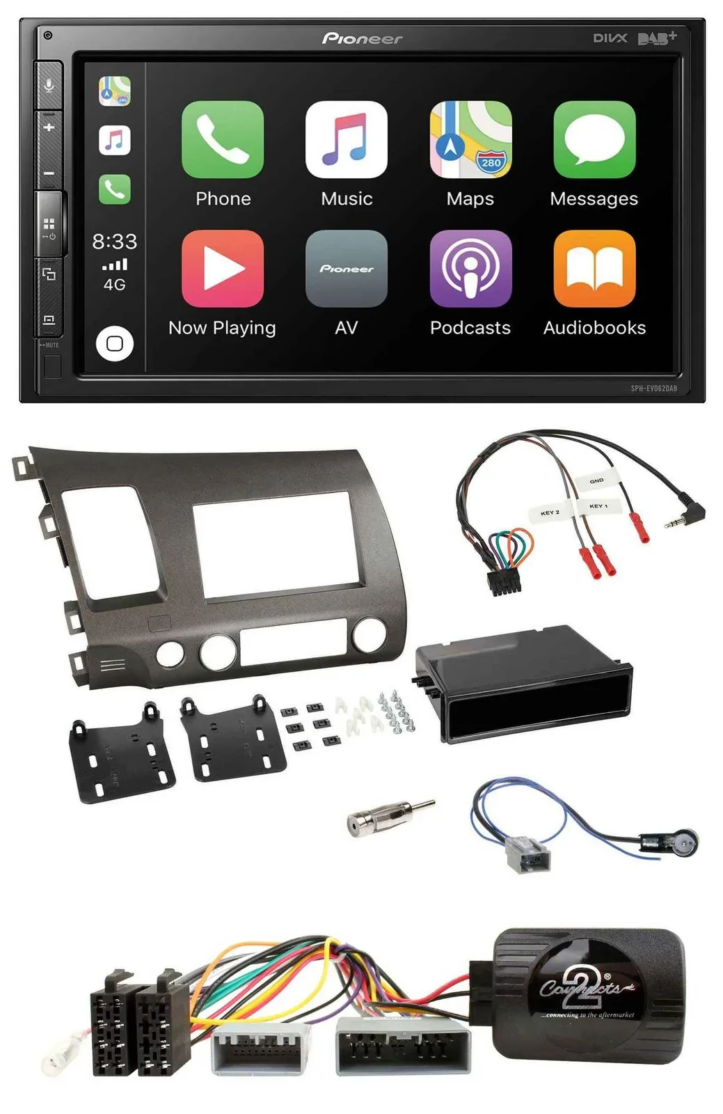 Автомагнитола Pioneer 2DIN, DAB, Bluetooth, USB для Honda Civic 06–10 Hybrid
