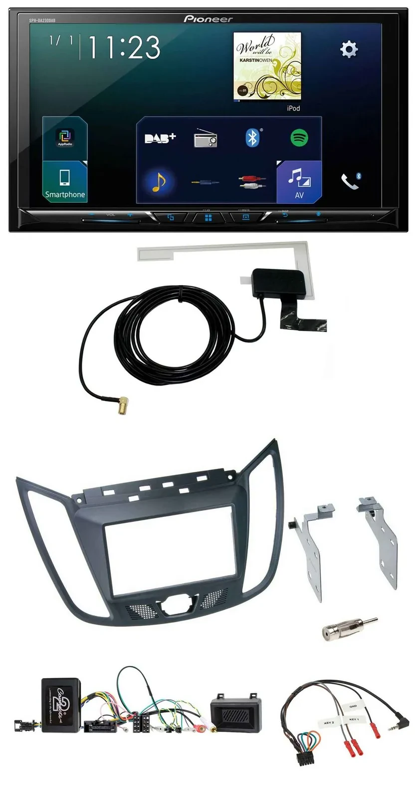 Автомагнитола для Ford C-Max Pioneer 2DIN DAB USB Bluetooth серый