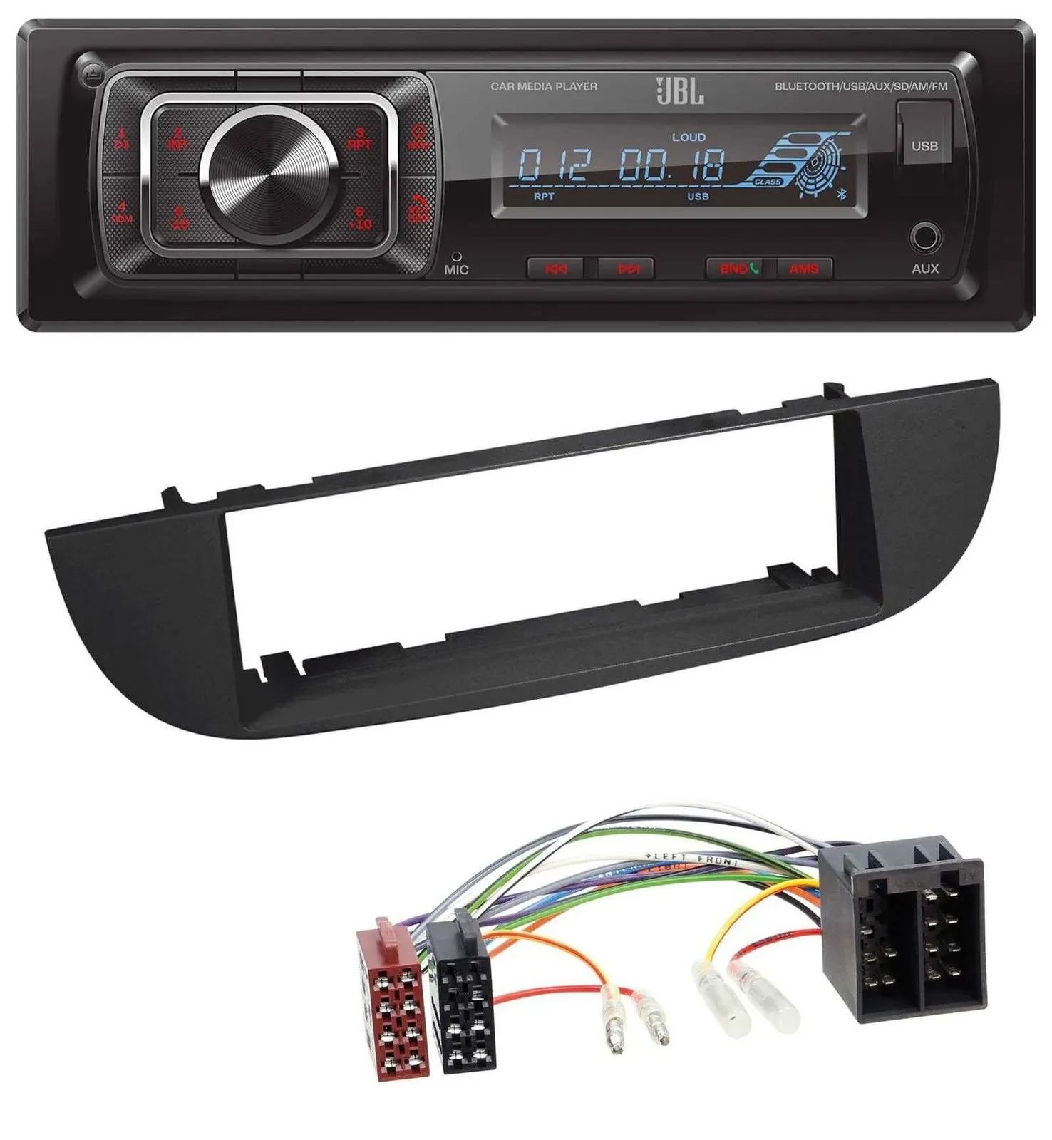 JBL SD AUX MP3 USB Bluetooth Autoradio für Fiat 500 (ab 2007) - schwarz
