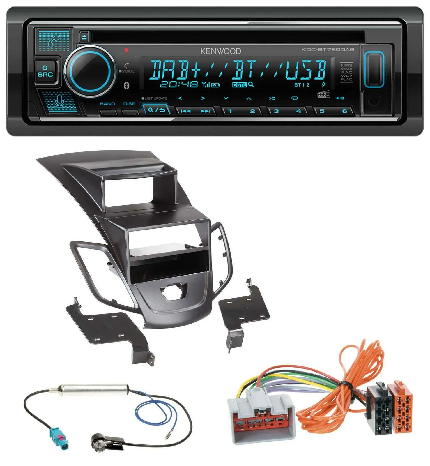 Kenwood MP3 Bluetooth DAB USB CD Autoradio für Ford Fiesta 08-10 Display schwarz