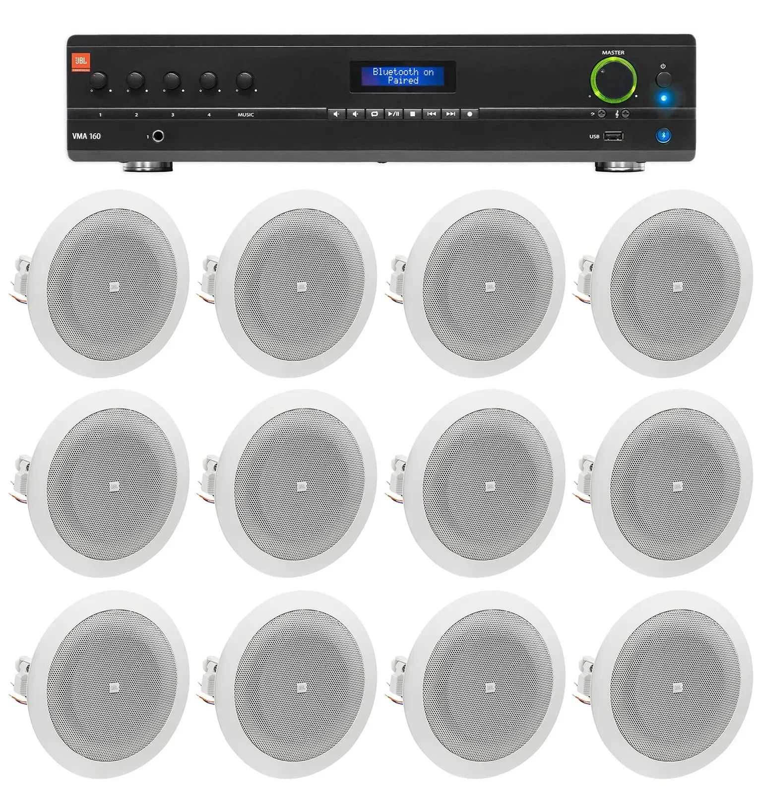 Потолочная акустика JBL 8124 White с усилителем (12 штук)