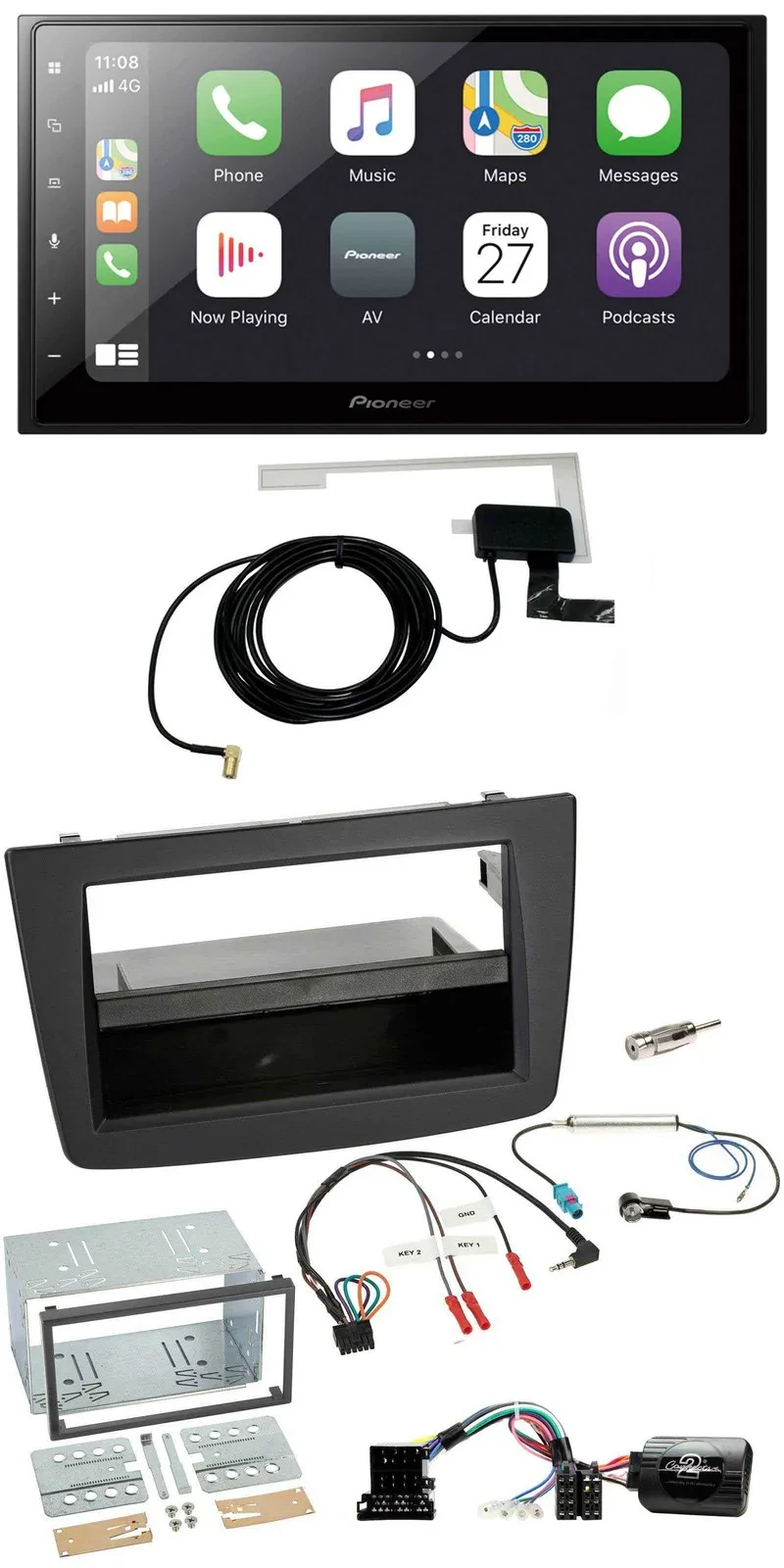Автомагнитола Pioneer 2DIN, USB, Bluetooth, DAB, поддержка кнопок на руле, для Alfa Romeo Mito (2008–2014), чёрный