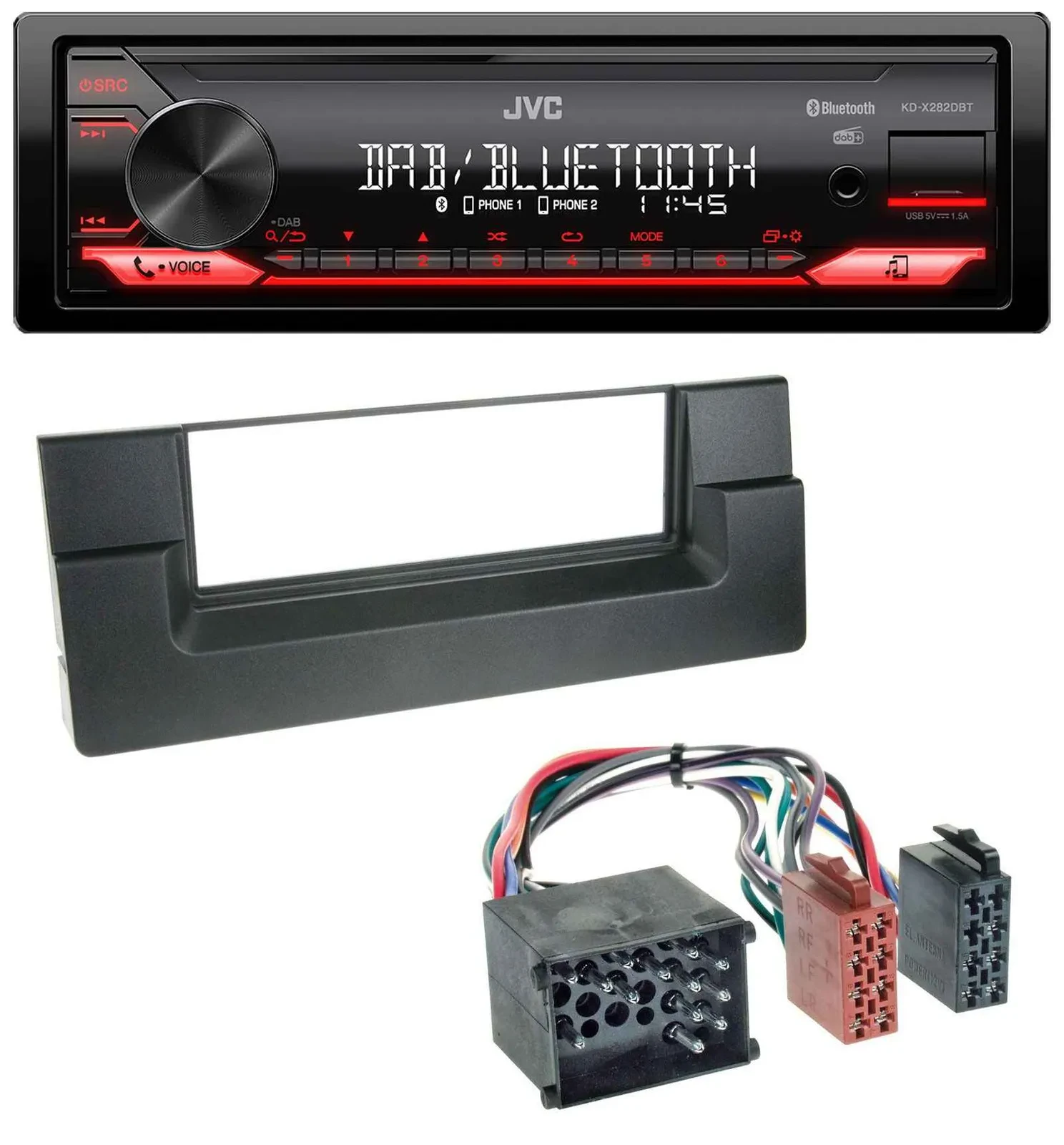 Автомагнитола JVC Bluetooth USB DAB MP3 для BMW 5 (E39) и X5 (E53) с круглым разъемом