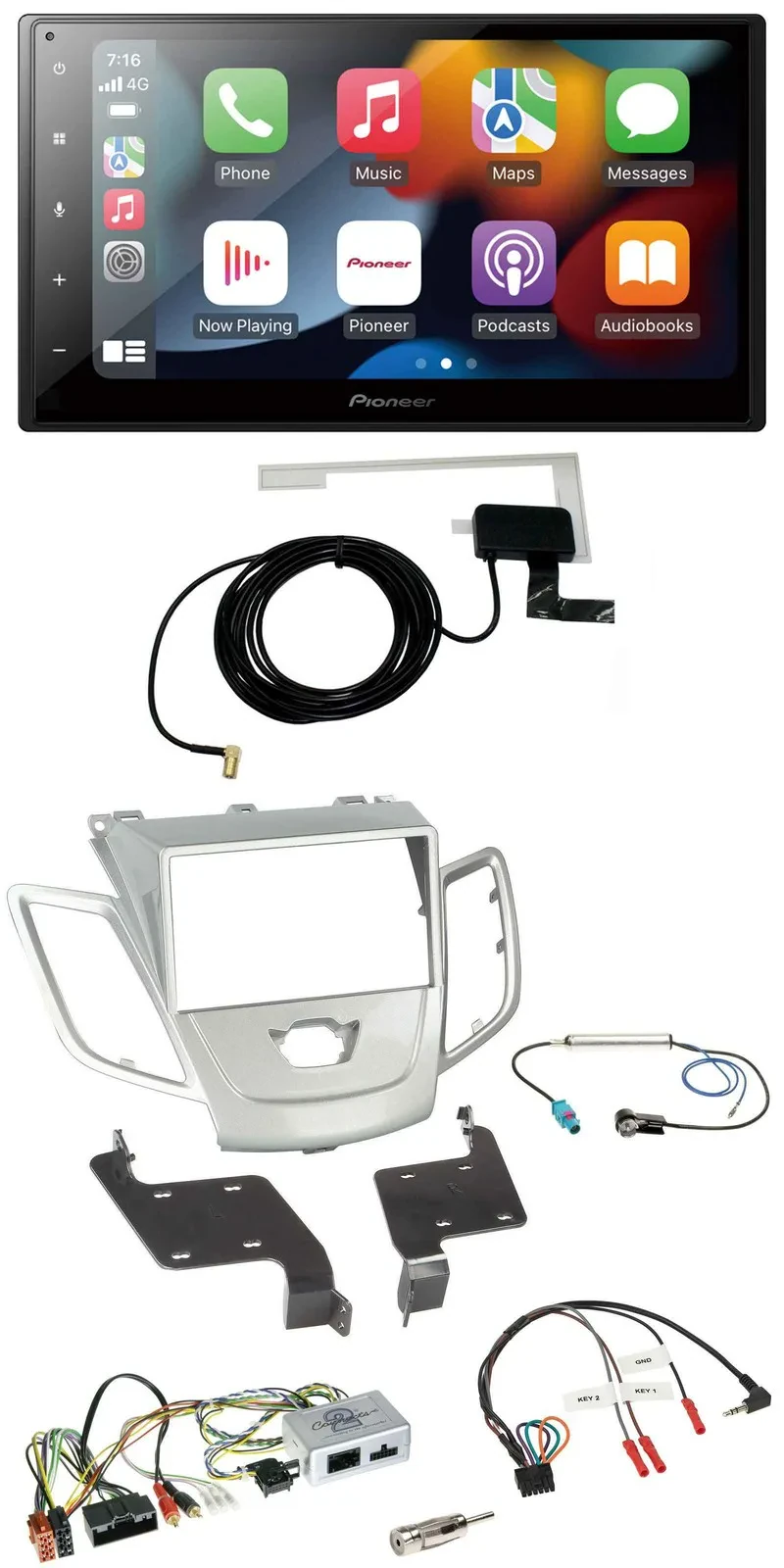 Pioneer Lenkrad USB Bluetooth DAB 2DIN Autoradio für Ford Fiesta 2010-2017 silbe