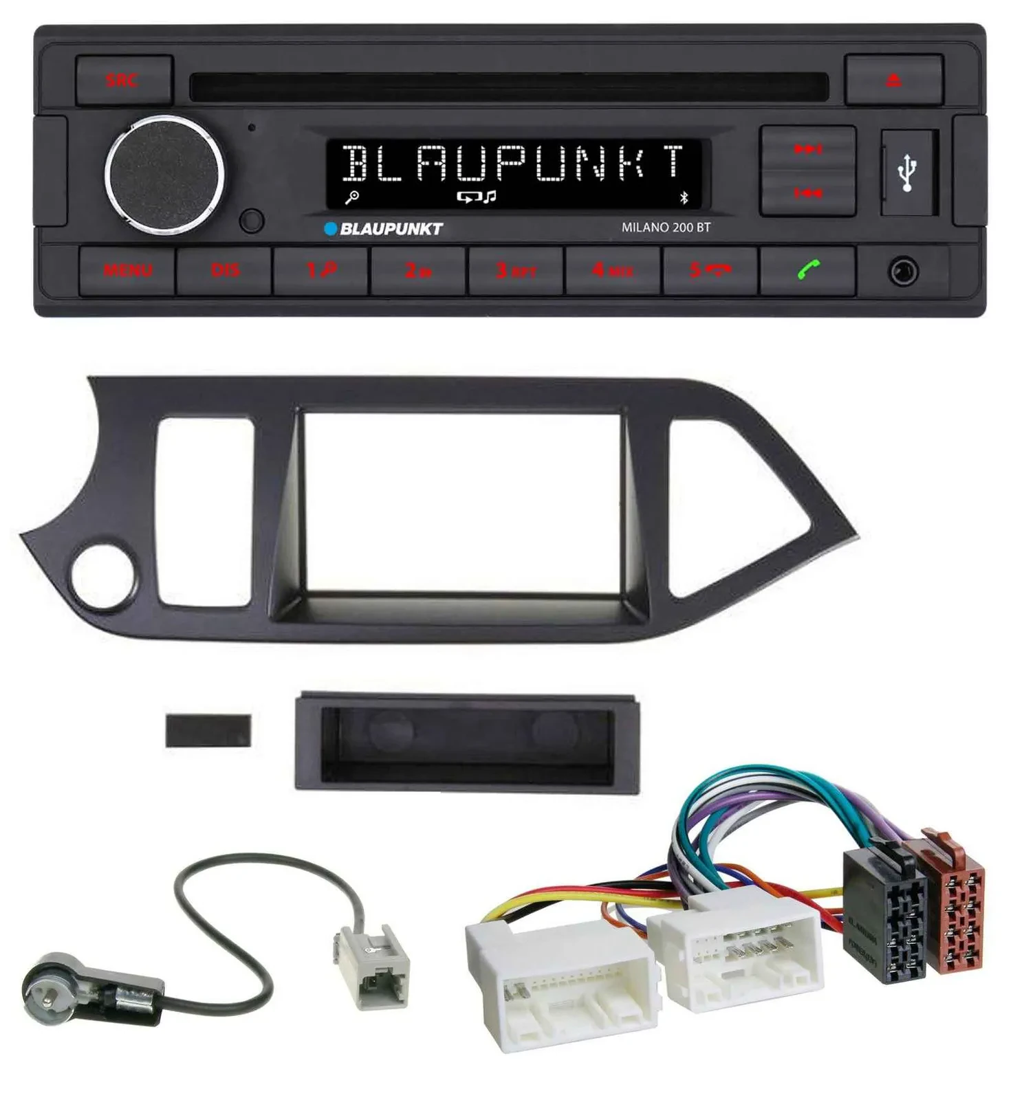 Автомагнитола Blaupunkt CD/MP3, USB, Bluetooth, AUX для Kia Picanto (с 2011), поддержка Start-Stop