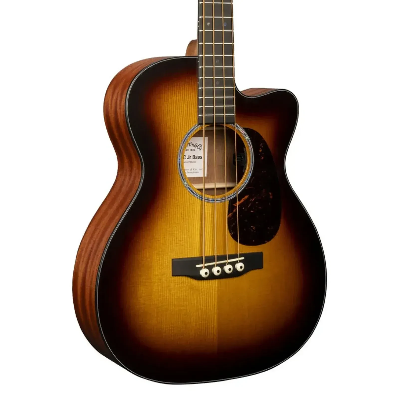 Электроакустическая бас-гитара Martin Guitars 000C Jr-10E Bass 4-струнная, короткая мензура, санберст, верхняя дека: массив ель