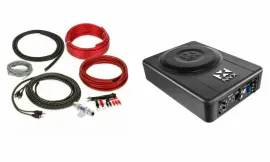 NVX QBUS8P 150W 8" Under Seat Amplified Ported Car Subwoofer + 8 AWG Amp Kit