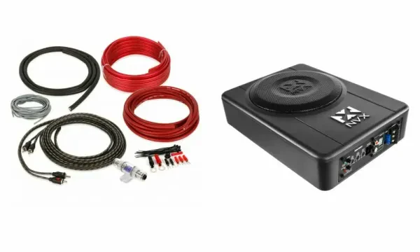 NVX QBUS8P 150W 8" Under Seat Amplified Ported Car Subwoofer + 8 AWG Amp Kit