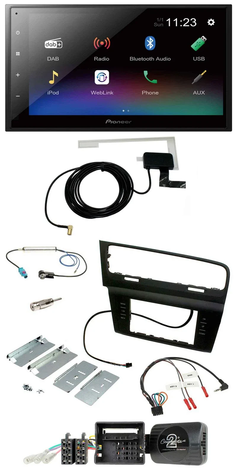 Pioneer DAB Lenkrad Bluetooth 2DIN USB Autoradio für VW Golf VII ab 2012