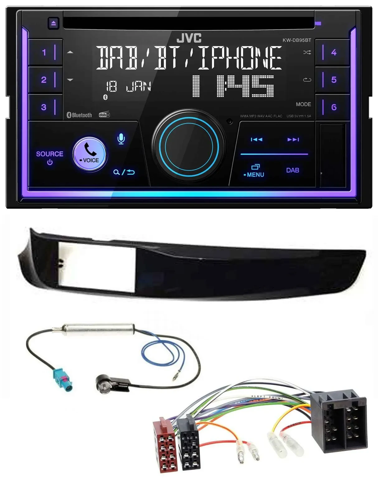 Автомагнитола для Alfa Romeo Giulietta JVC 2DIN CD/MP3/USB DAB Bluetooth черный глянец