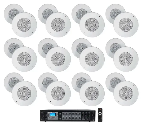 Rockville Commercial Amp+24) 8" Background Music Ceiling Speakers For Office/Bar