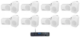 Rockville Rock Zone 8 Ch. Multi Room Home Receiver+(16) White 4" Wall Speakers