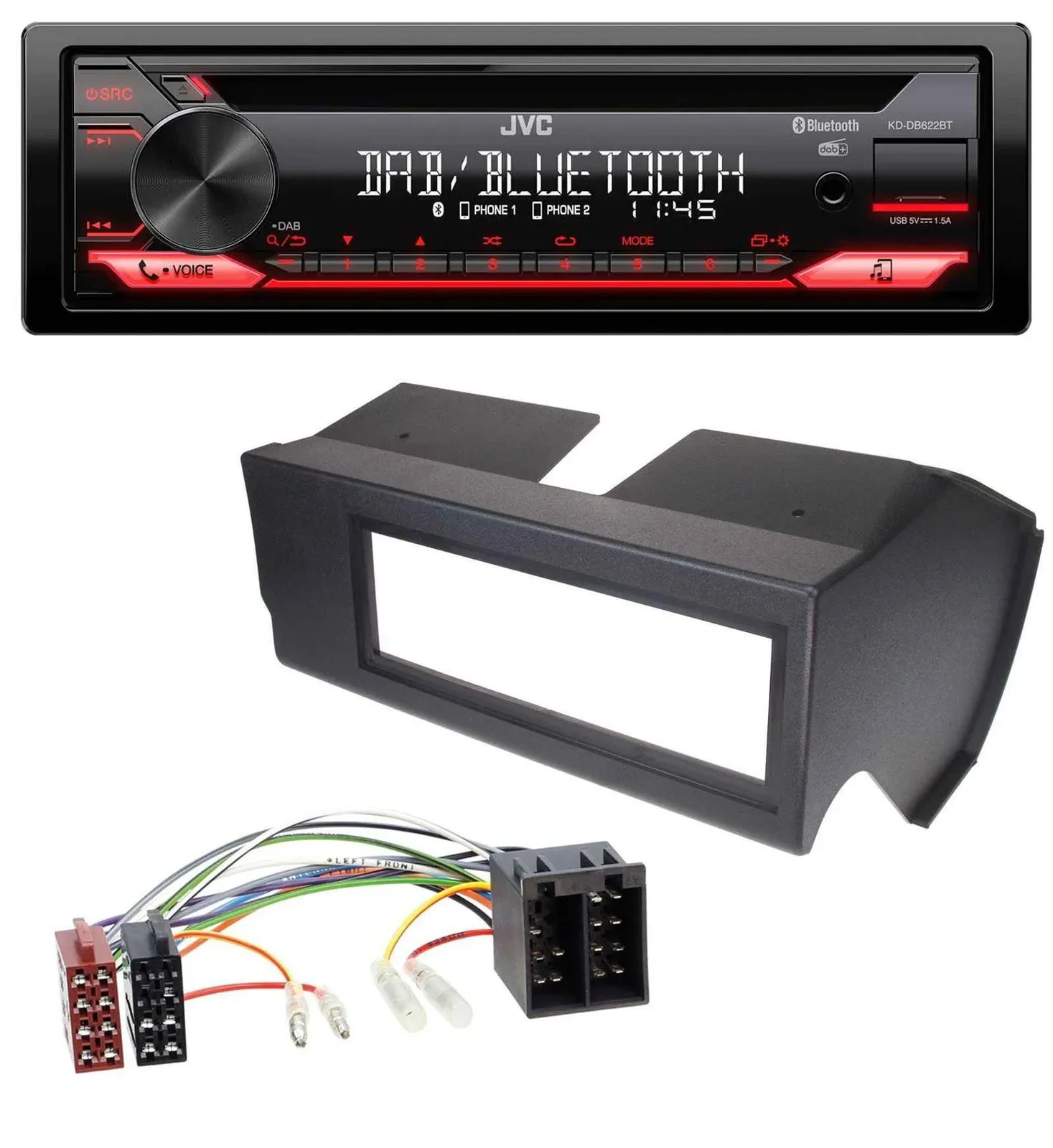 Автомагнитола JVC CD DAB USB Bluetooth MP3 для Fiat Panda (до 2002), черная