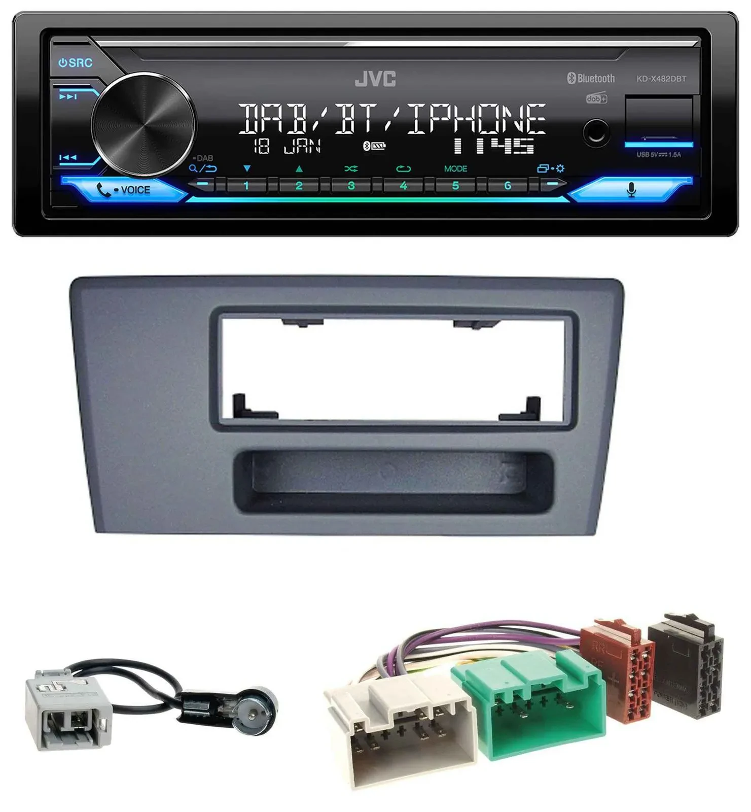 JVC Bluetooth DAB USB MP3 Autoradio für Volvo S60 S70 C70 V70 00-03 dunkelgrau