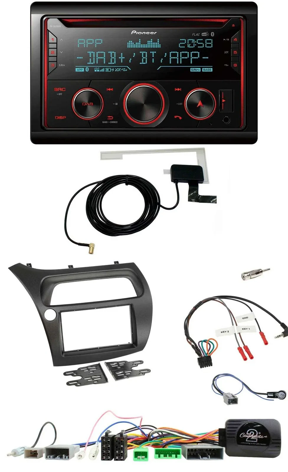 Автомагнитола для Honda Civic 2006–2012 Pioneer 2DIN, DAB, USB, CD, Bluetooth, управление с руля