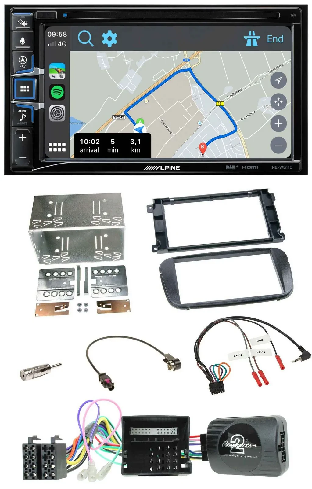 Автомагнитола Alpine 2DIN DAB, TMC, Bluetooth, USB, навигация, для Ford S‑Max/Mondeo, поддержка управления с руля