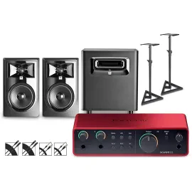 Focusrite Scarlett 2i2 Gen 4  with JBL 3 Monitors/LSR Sub/Stands/Cables 306MKII