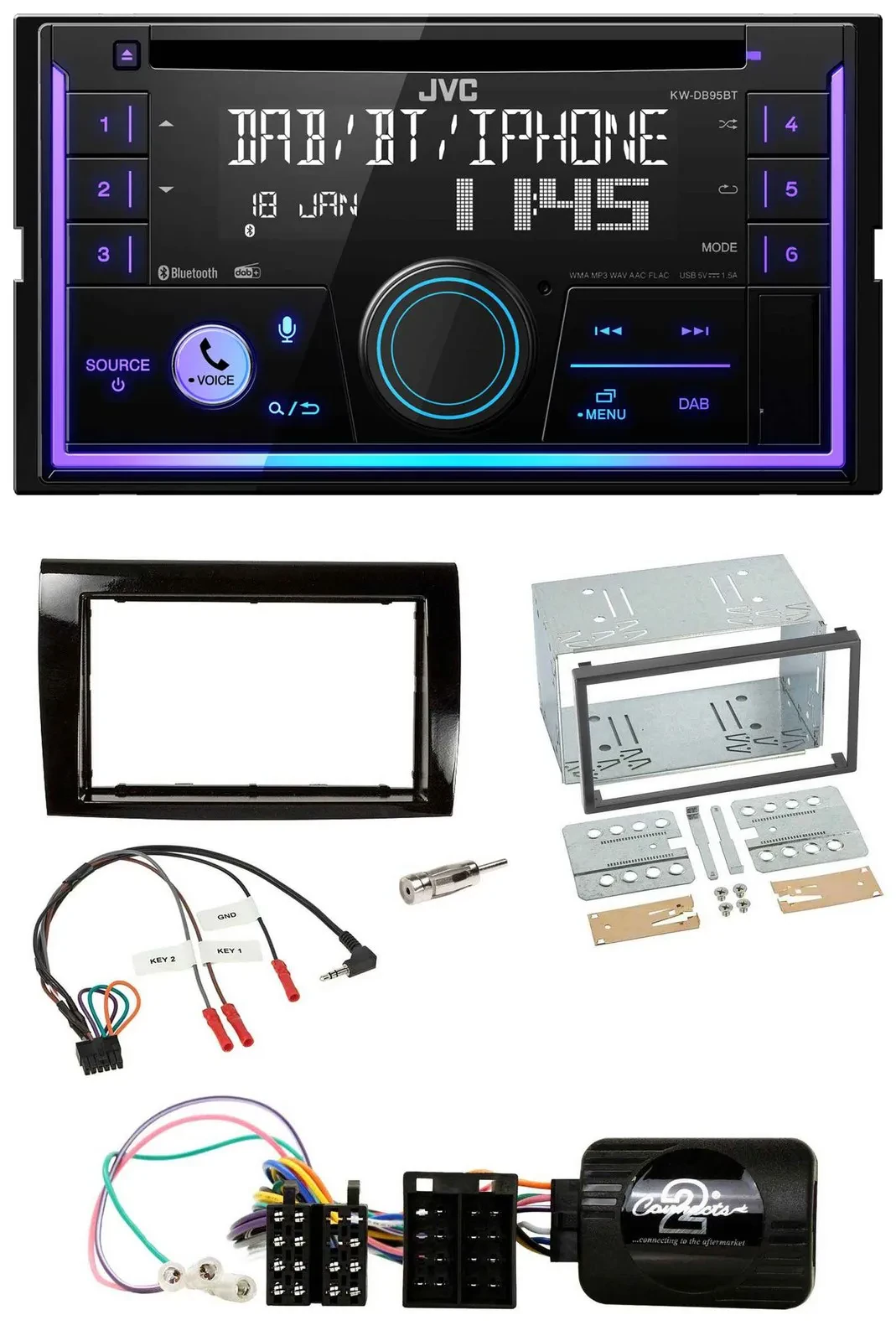 JVC Lenkrad USB 2DIN DAB Bluetooth CD Autoradio für Fiat Bravo 2007-2014