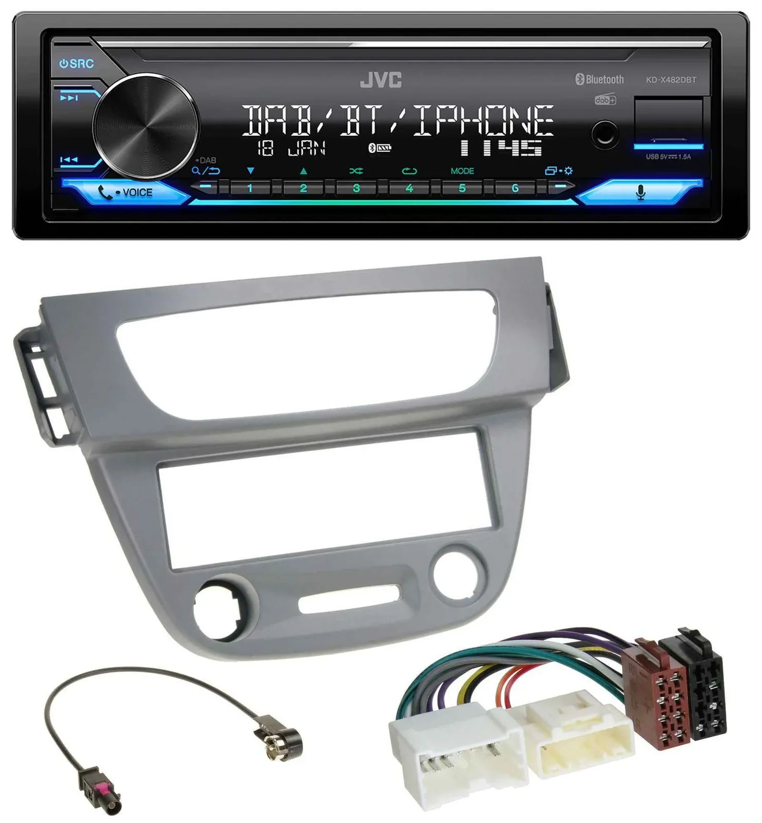 Автомагнитола для Renault Megane 3 (2012–2014) JVC Bluetooth DAB USB MP3 серый