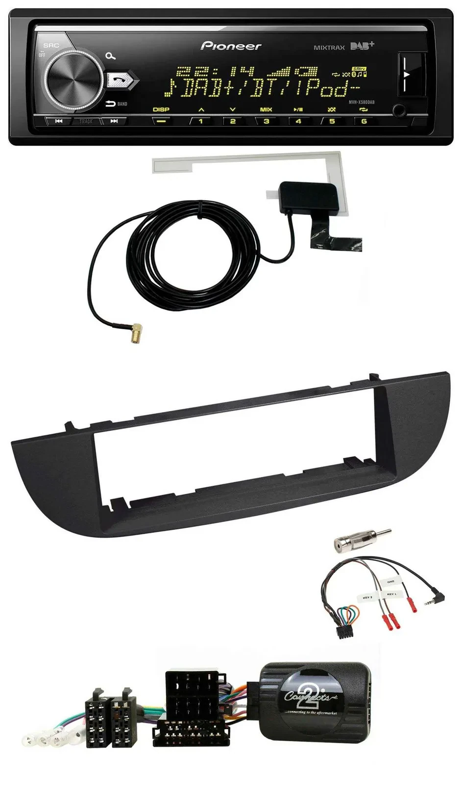 Pioneer Bluetooth DAB USB Lenkrad Autoradio für Fiat 500 ab 2007 schwarz